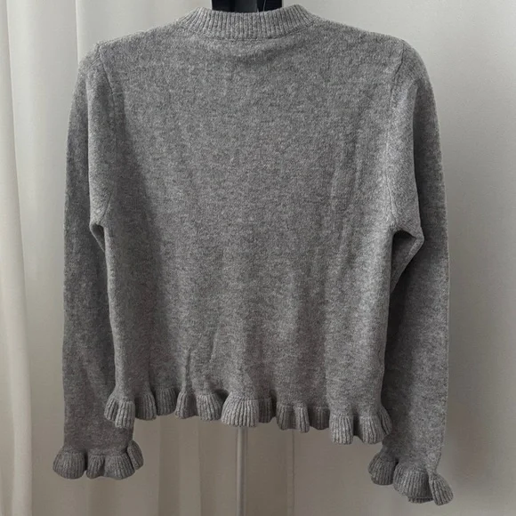 Mango Light Gray Button-Up Ruffle Hem Cardigan - Picture 3 of 6